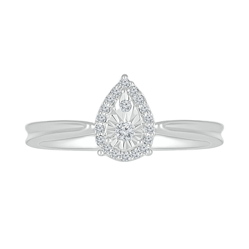 Pear-Shaped Promise Ring with Diamond Halo in Sterling Silver &#40;1/10 ct. tw.&#41;