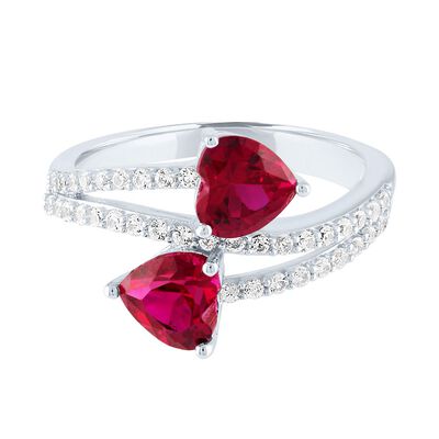 Lab Created Ruby & White Sapphire Heart Ring in Sterling Silver
