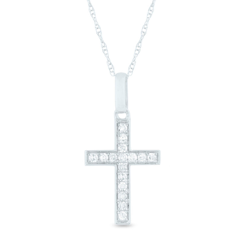 Diamond Cross Pendant in 10K White Gold &#40;1/8 ct. tw.&#41; 