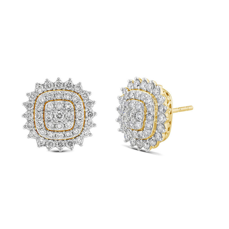 Diamond Cluster Stud Earrings with Starburst Halo in 14K Yellow Gold &#40;1 ct. tw.&#41;