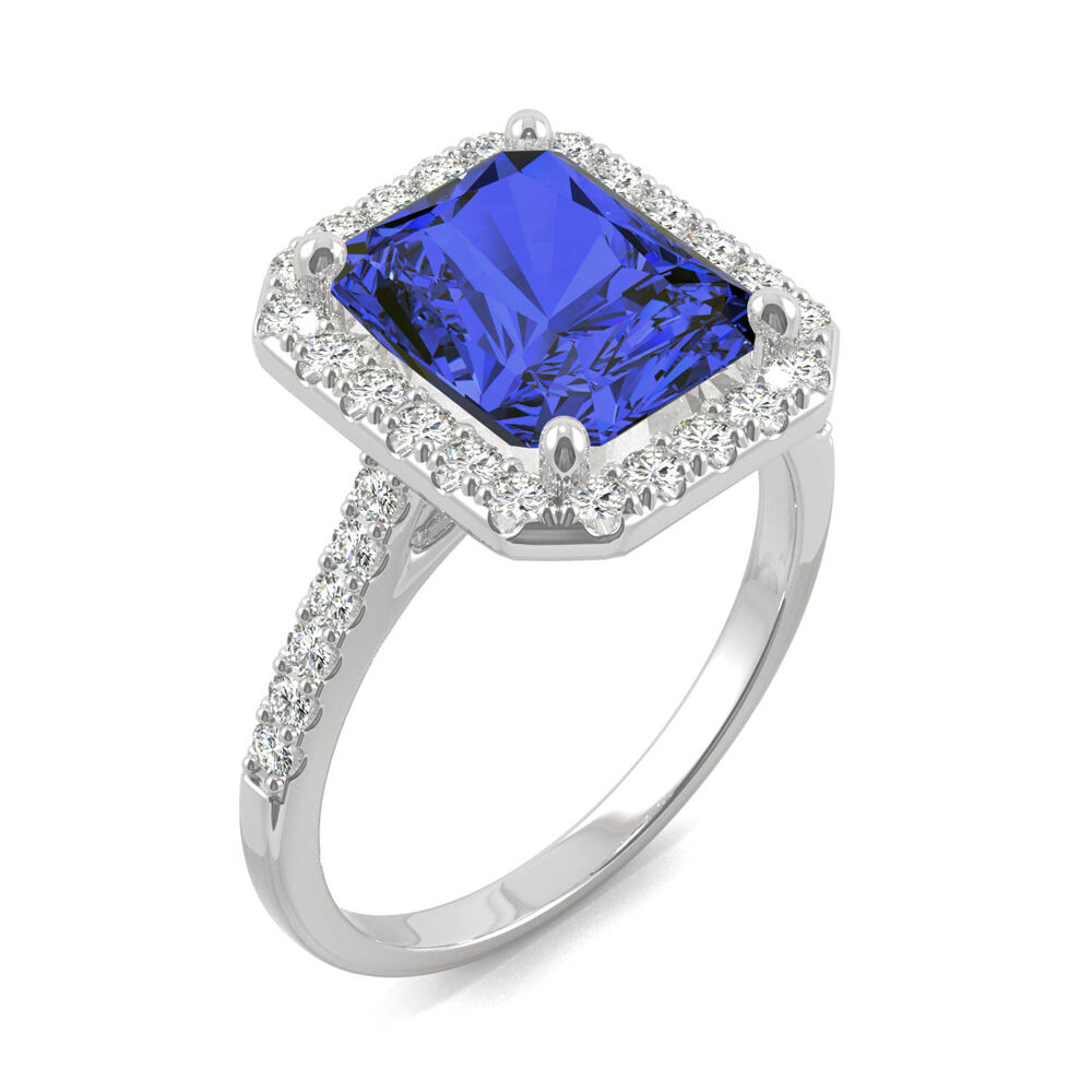 Engagement Ring -Emerald Cut Blue Sapphires and Princess Cut Diamonds  Engagement Ring 1.02 tcw.-ES50BLUE