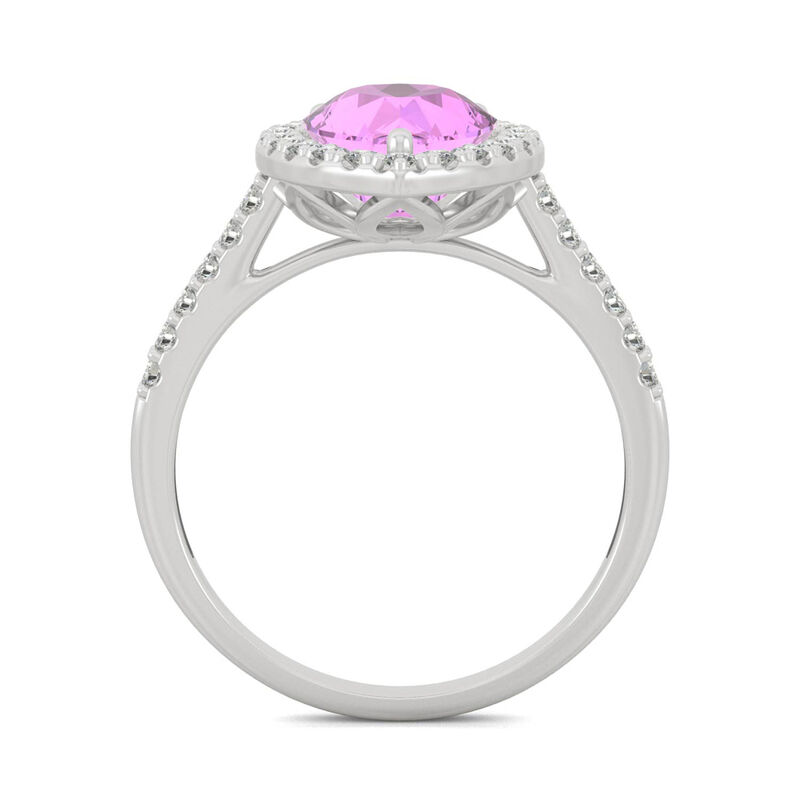 Pear-Shaped Lab Created Pink Sapphire &amp; Moissanite Ring in 14K White Gold