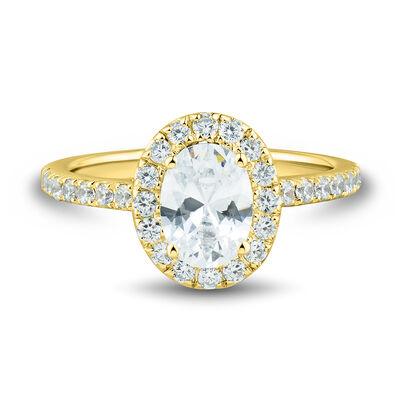 Lab Grown Diamond Oval Engagement Ring with Halo in 14K Yellow Gold