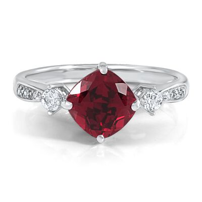 Lab Created Ruby, White Sapphire & Diamond Ring in Sterling Silver