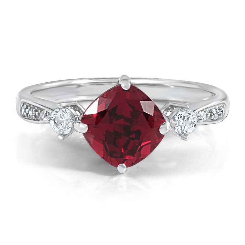 Lab Created Ruby, White Sapphire &amp; Diamond Ring in Sterling Silver