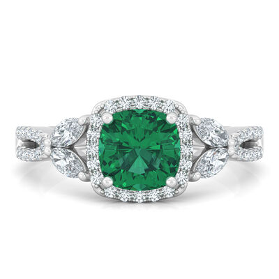 Lab Created Emerald Ring with Lab Created White Sapphires in Sterling Silver