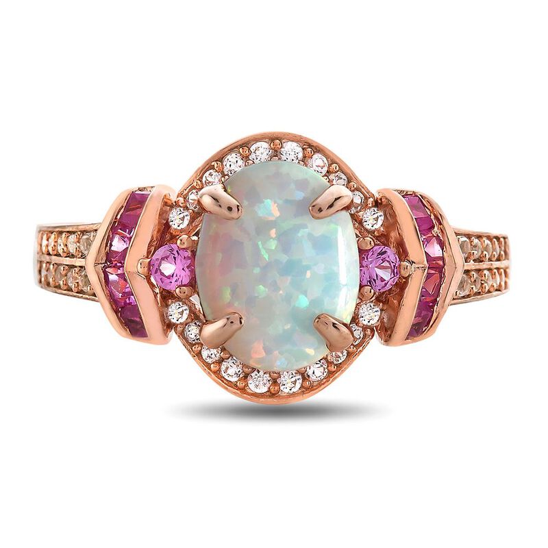Opal, Ruby &amp; 1/5 ct. tw. Diamond Ring in 10K Rose Gold