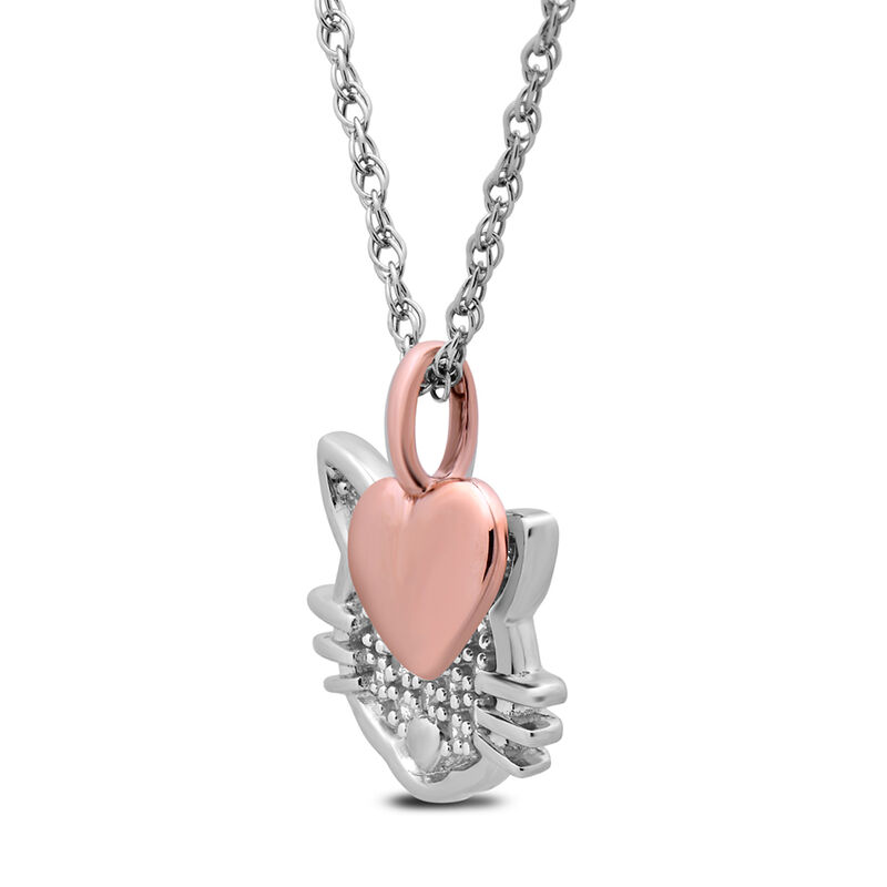 Diamond Cat Necklace with 10K Rose Gold Heart in Sterling Silver &#40;1/10 ct. tw.&#41;