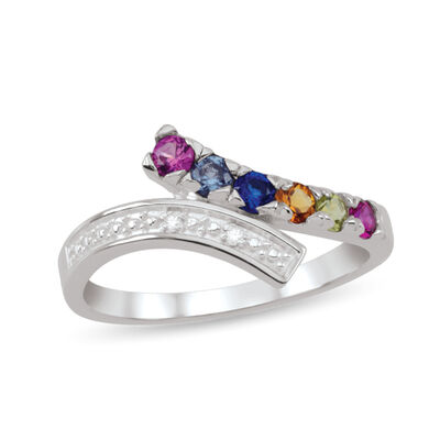 custom gemstone bypass ring with diamond accents & milgrain detail (3-6 stones)