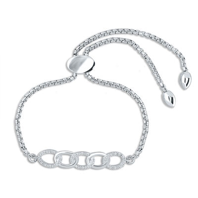Diamond Circle Link Bolo Bracelet in Sterling Silver (1/10 ct. tw.)
