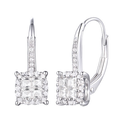 Princess-Cut Diamond Drop Earrings in 10K White Gold (1/2 ct. tw.)