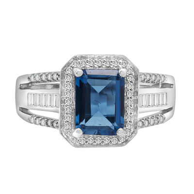 London Blue Topaz & Diamond Ring in Sterling Silver (1/4 ct. tw.)