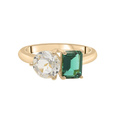 Lab-Created Emerald and Lab-Created White Sapphire Toi et Moi Two-Stone Ring in Vermeil