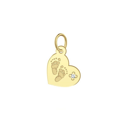 Footprint Heart Charm with Diamond Accent in 10K Yellow Gold