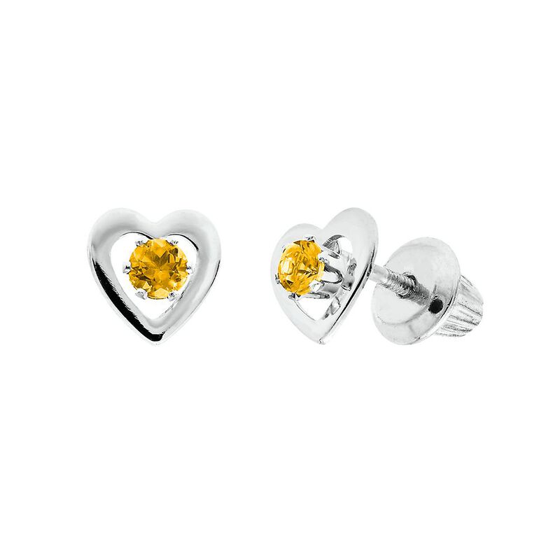 Children&#39;s November Birthstone Heart Earrings in 14K White Gold