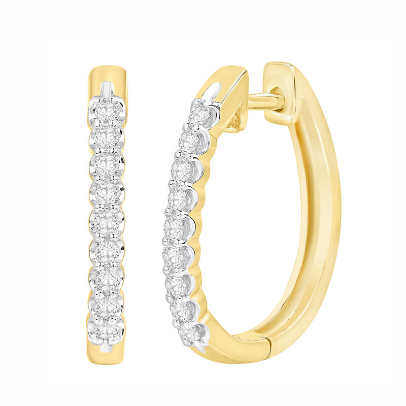 Diamond Hoop Earrings in 10K Yellow Gold &#40;3/8 ct. tw.&#41; 