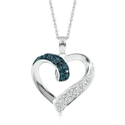 1/4 ct. tw. Blue & White Diamond Heart Pendant in Sterling Silver