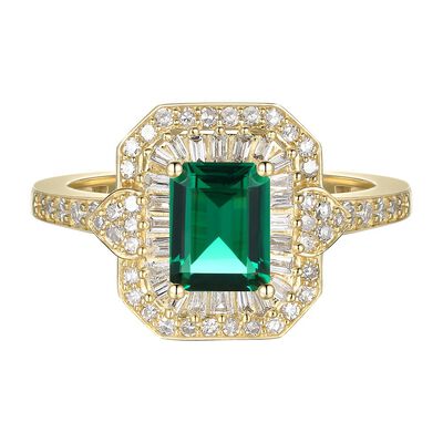 Emerald & 3/8 ct. tw. Diamond Ring in 10K Yellow Gold