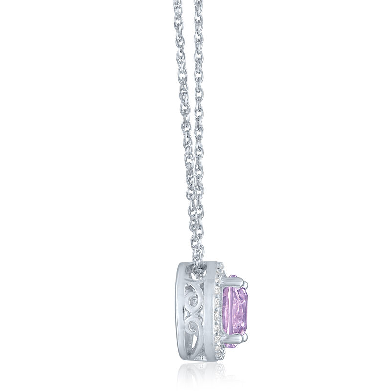 Rose de France &amp; Lab-Created White Sapphire Halo Pendant in Sterling Silver
