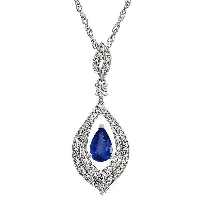 Blue Sapphire &amp; 1/5 ct. tw. Diamond Pendant in 10K White Gold