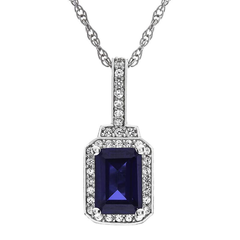 Sapphire & 1/7 ct. tw. Diamond Pendant in 10K White Gold | Helzberg ...
