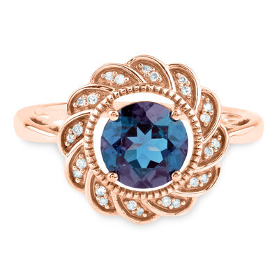  Lab-Created Alexandrite Ring with Diamond Accents in 10K Rose Gold 