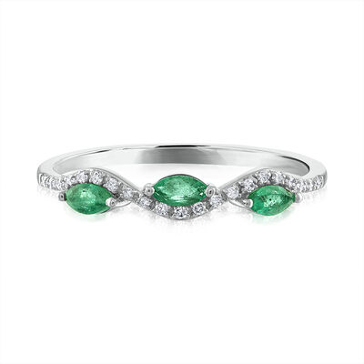 Emerald & Diamond Accent Ring in 14K White Gold