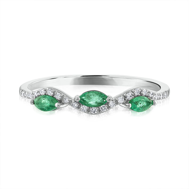 Emerald &amp; Diamond Accent Ring in 14K White Gold
