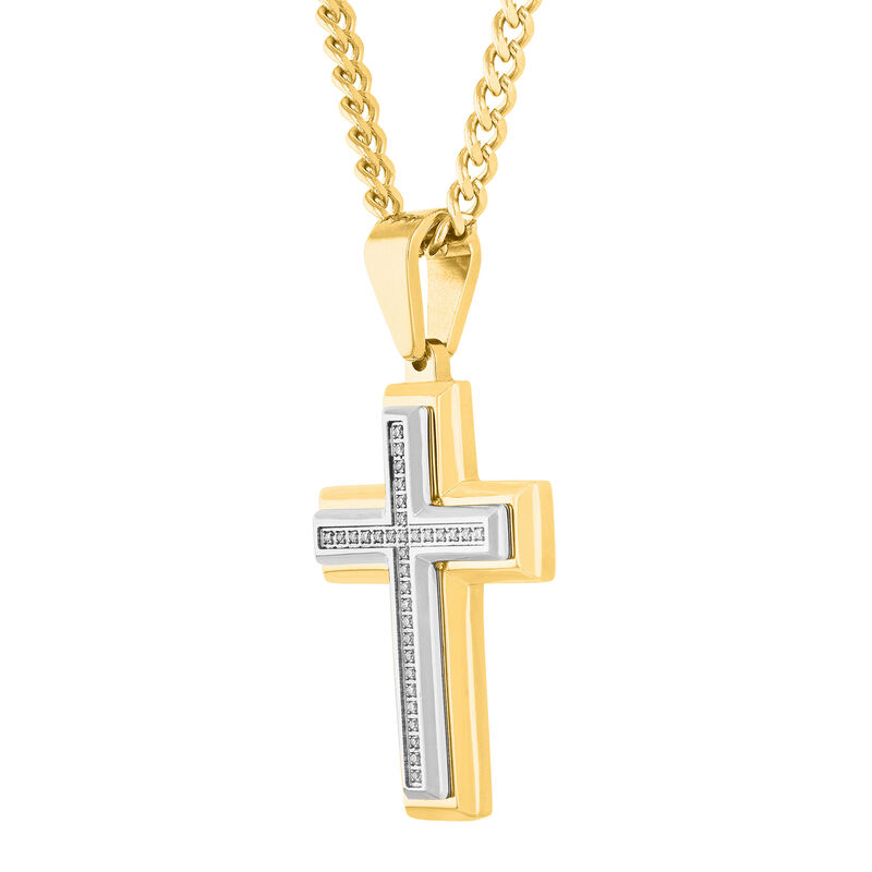 Men&#39;s Diamond Cross with Ion-Plated Stainless Steel, 24&quot; &#40;1/10 ct. tw.&#41;