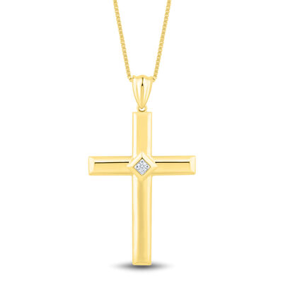Men's Diamond Accent Cross Pendant in 10K Yellow Gold
