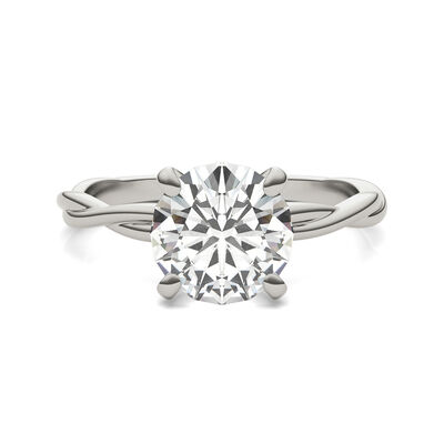 Round Solitaire Moissanite Ring with Twist Band in 14K White Gold (1 7/8 ct. tw.)