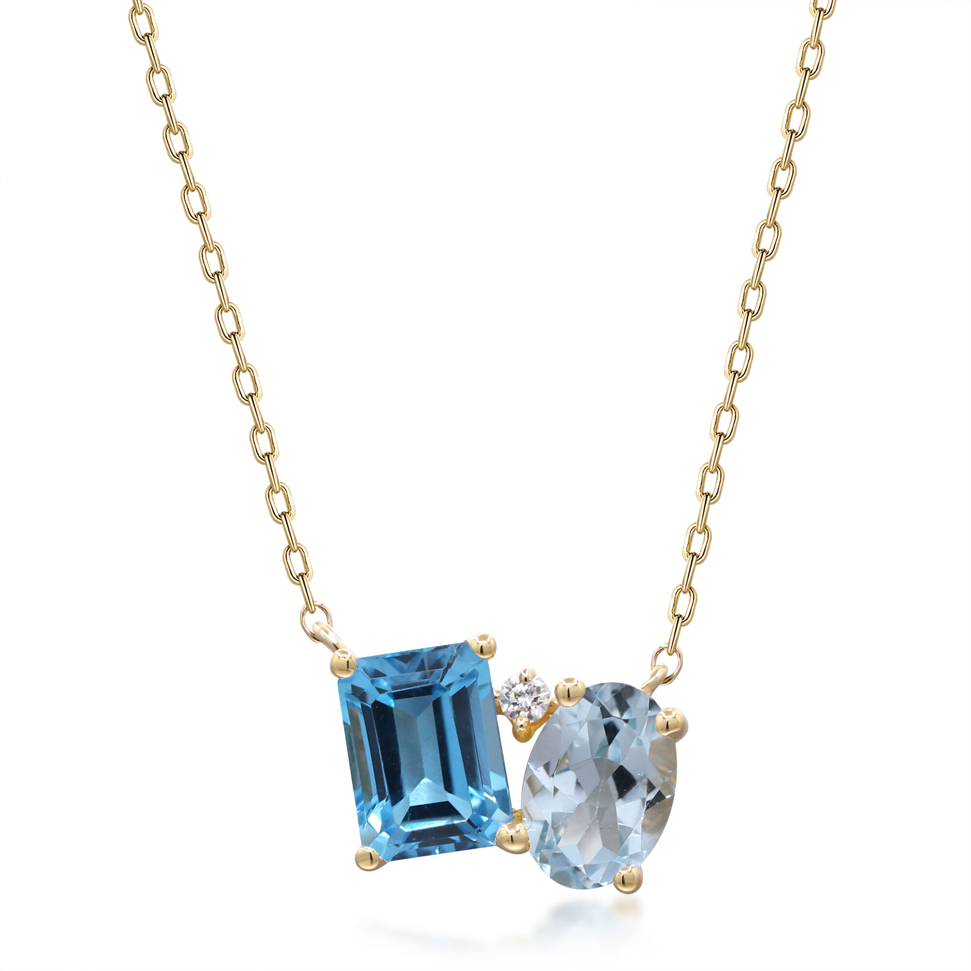 Blue Topaz and Diamond Accent Pendant Necklace in 10K Yellow Gold
