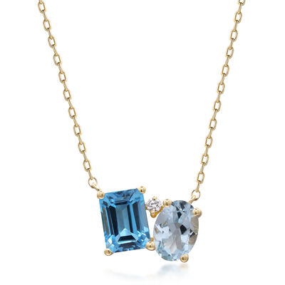 Blue Topaz and Diamond Accent Pendant Necklace in 10K Yellow Gold