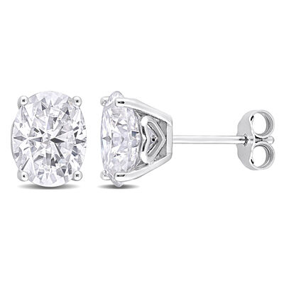 Lab-Created Moissanite Oval Solitaire Stud Earrings in Sterling Silver