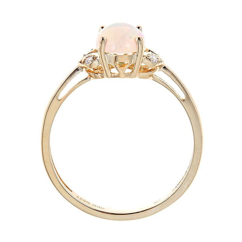 Opal &amp; Diamond Oval Ring in 10K Yellow Gold