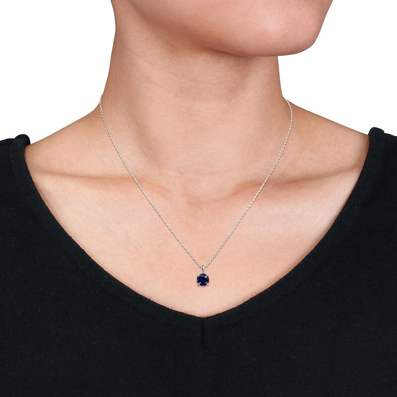 Lab Created Blue Sapphire Pendant in Sterling Silver 