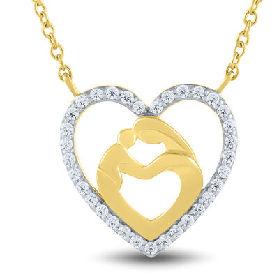 Mother and Child Diamond Heart Necklace in 10K Yellow Gold (1/10 ct. tw.)