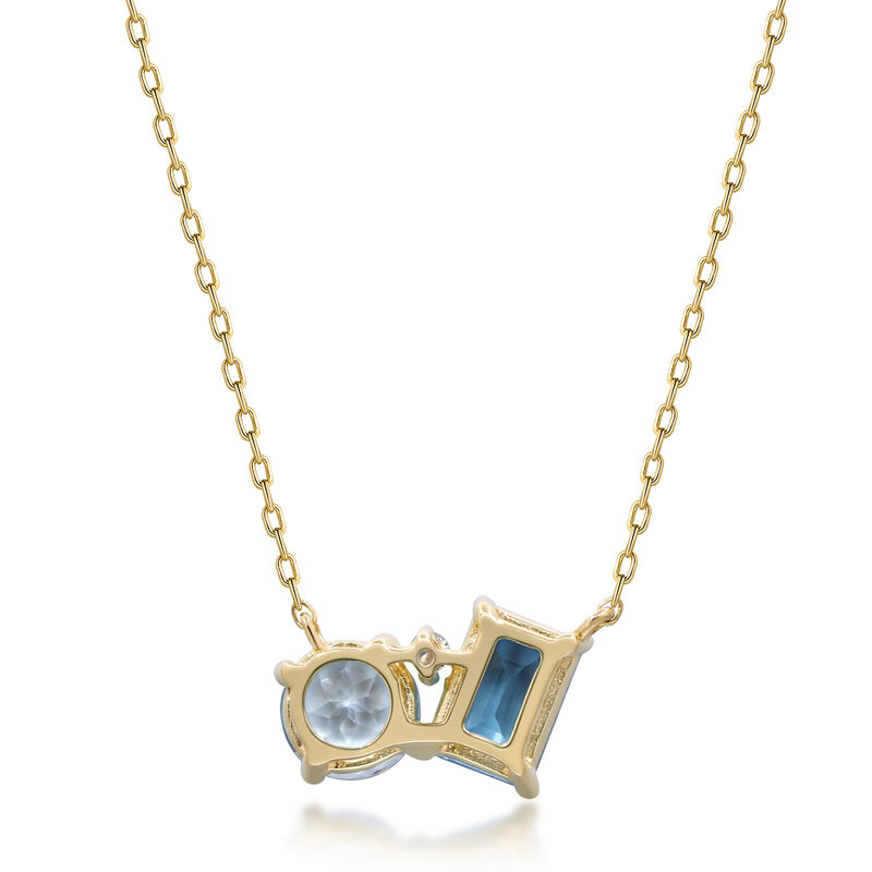 Blue Topaz and Diamond Accent Toi et Moi Necklace in 10K Yellow Gold 