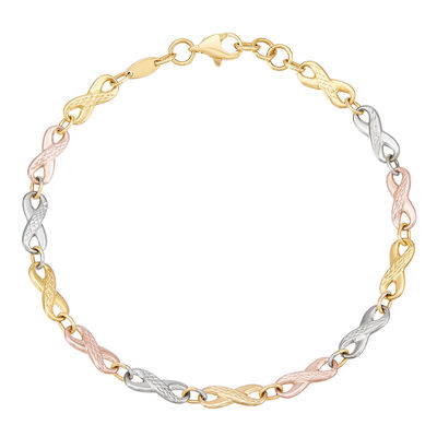 Infinity Link Bracelet in 14K Yellow, White and Rose Gold, 7.5