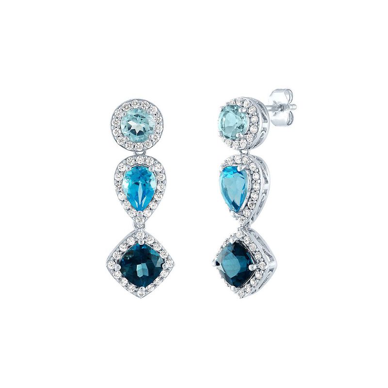 Blue Topaz &amp; Lab Created White Sapphire Drop Earrings in Sterling Silver