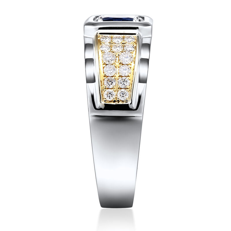 Men&rsquo;s Blue Sapphire &amp; Diamond Ring in 10K Yellow &amp; White Gold &#40;1/2 ct. tw.&#41;