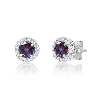 Lab Created Alexandrite & White Sapphire Stud Earrings in Sterling Silver