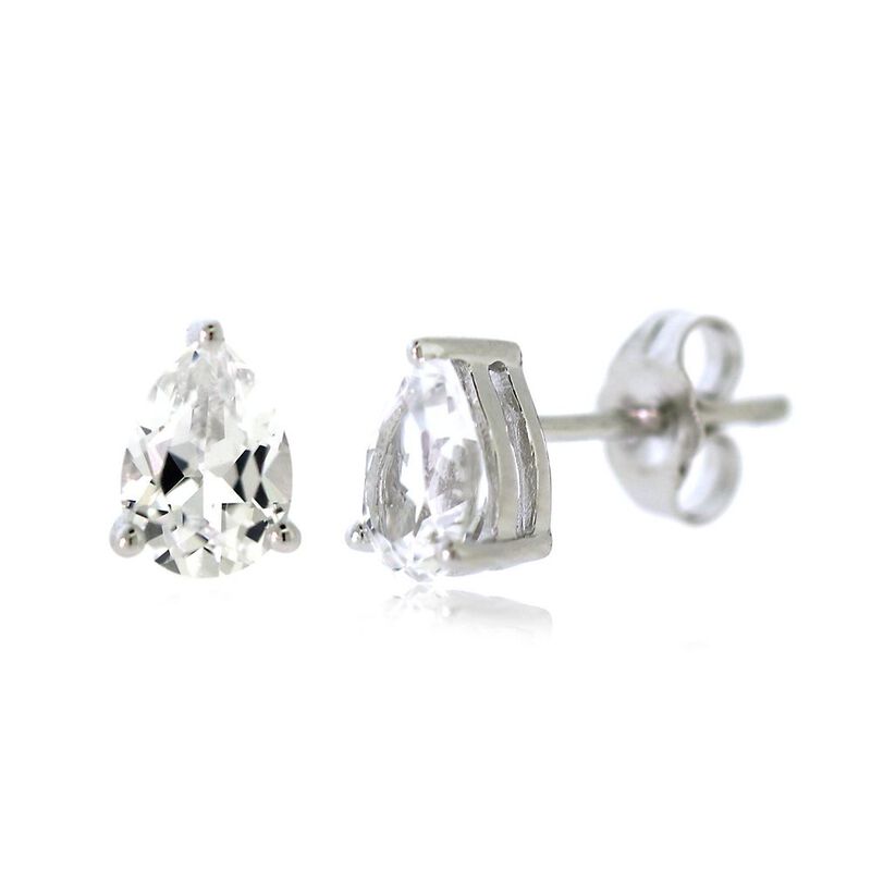Lab Created White Sapphire Pear Shaped Stud Earrings in Sterling Silver