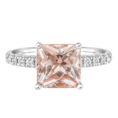 Radiant-Cut Morganite and Diamond Ring in 14K White Gold (1/3 ct. tw.) 