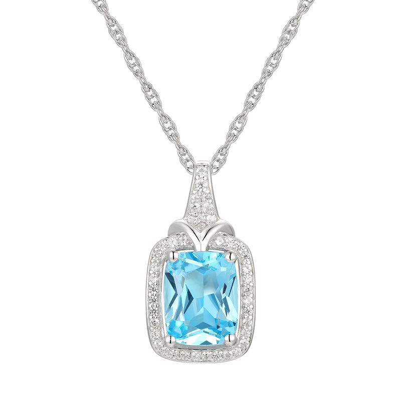 Cushion-Cut Blue Topaz &amp; Lab Created White Sapphire Earring, Pendant &amp; Ring Set in Sterling Silver