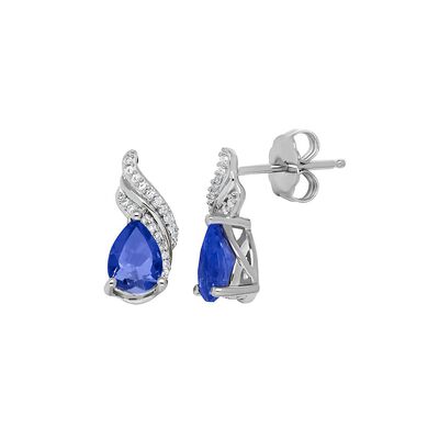 Lab Created Blue Sapphire & 1/10 ct. tw. Diamond Earrings in Sterling Silver