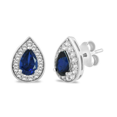 Pear-Shaped Lab Created Blue & White Sapphire Earrings in Sterling Silver