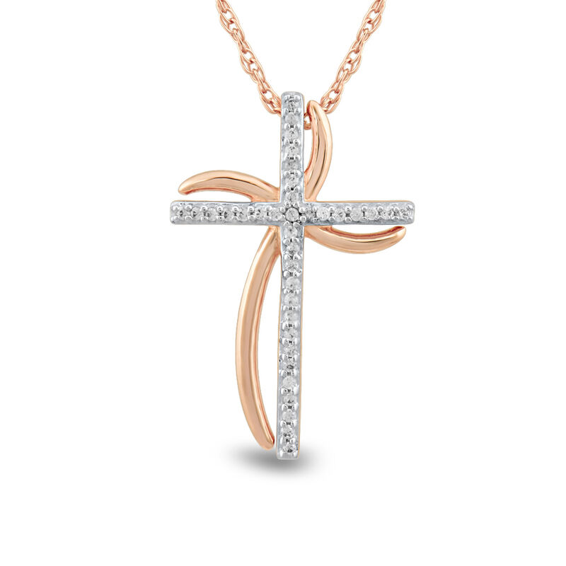 Diamond Windmill Cross Necklace in 10K Rose Gold &#40;1/10 ct. tw.&#41;