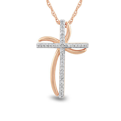 Diamond Windmill Cross Necklace in 10K Rose Gold (1/10 ct. tw.)