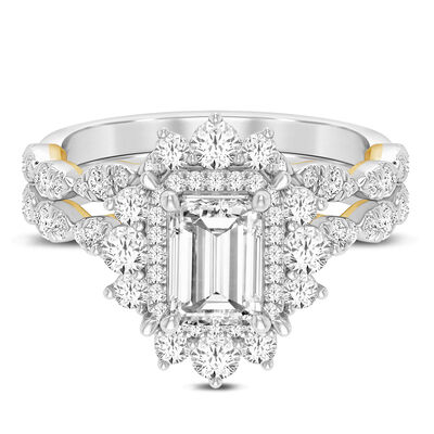 Sophia Lab Grown Diamond Emerald-Cut Engagement Ring Set in 14K White and Yellow Gold (2 ct. tw.)
